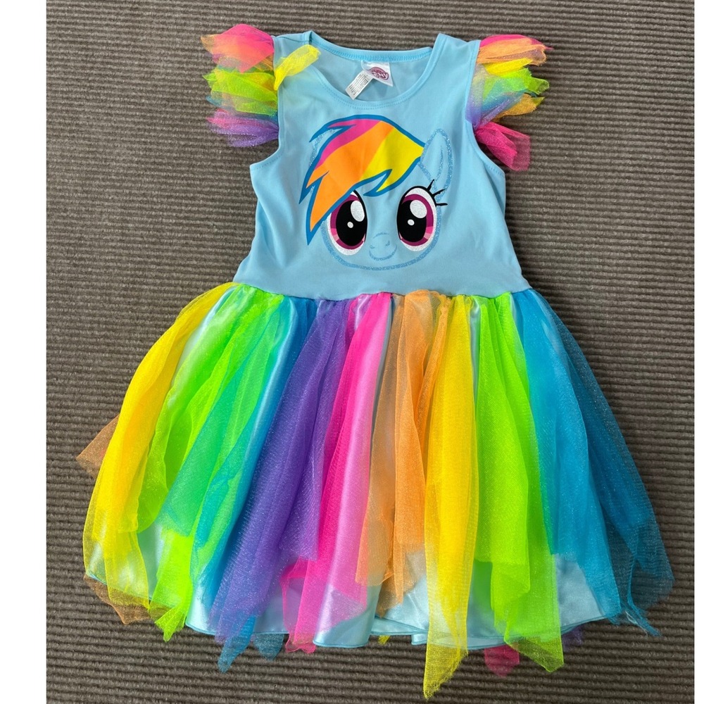 My Little Pony Rainbow Dash Girls Blue Tutu Dress Tulle Flutter Sleeve Size 4